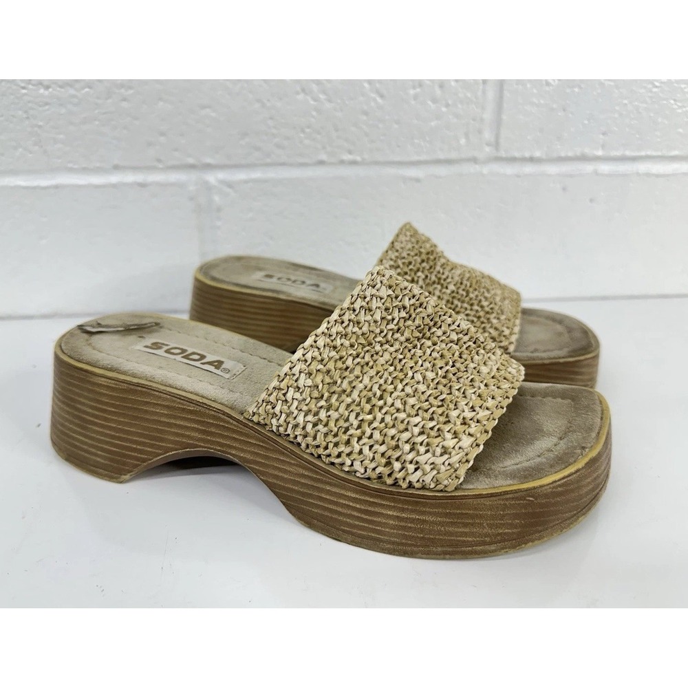 VTG‎ Y2K Soda Woven Raffia Platform Slide Sandals / Women's Size 6